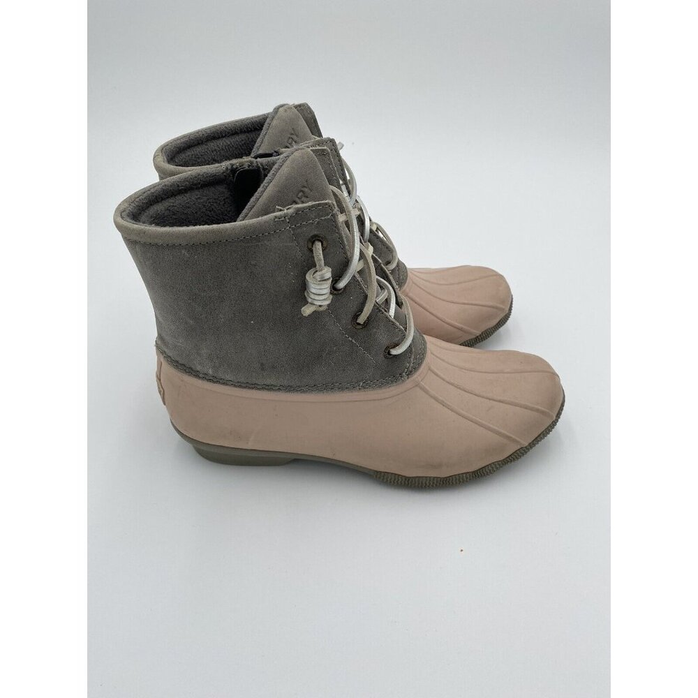Women's Sperry Duck Boots STS85324 8.5 Grey LIght Pink Waterproof Rubber Suede - Picture 4 of 11